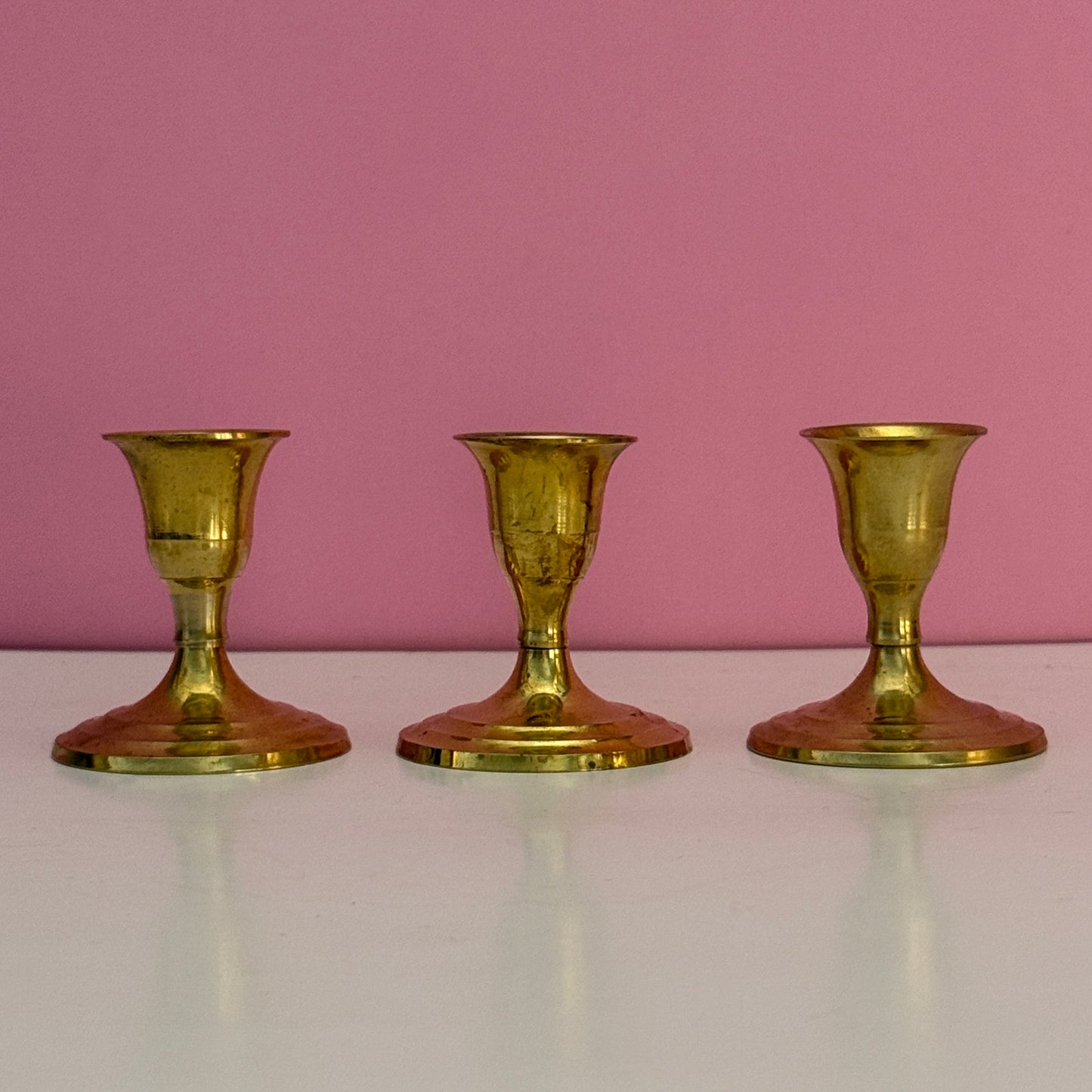 Vintage Brass Candle Holders Set of 3 Made in India Small Brass Candlesticks