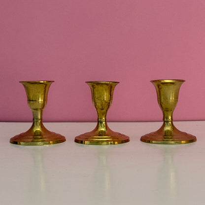 Vintage Brass Candle Holders Set of 3 Made in India Small Brass Candlesticks