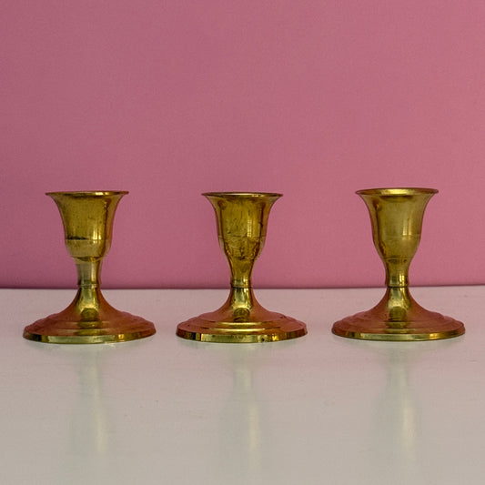 Vintage Brass Candle Holders Set of 3 Made in India Small Brass Candlesticks