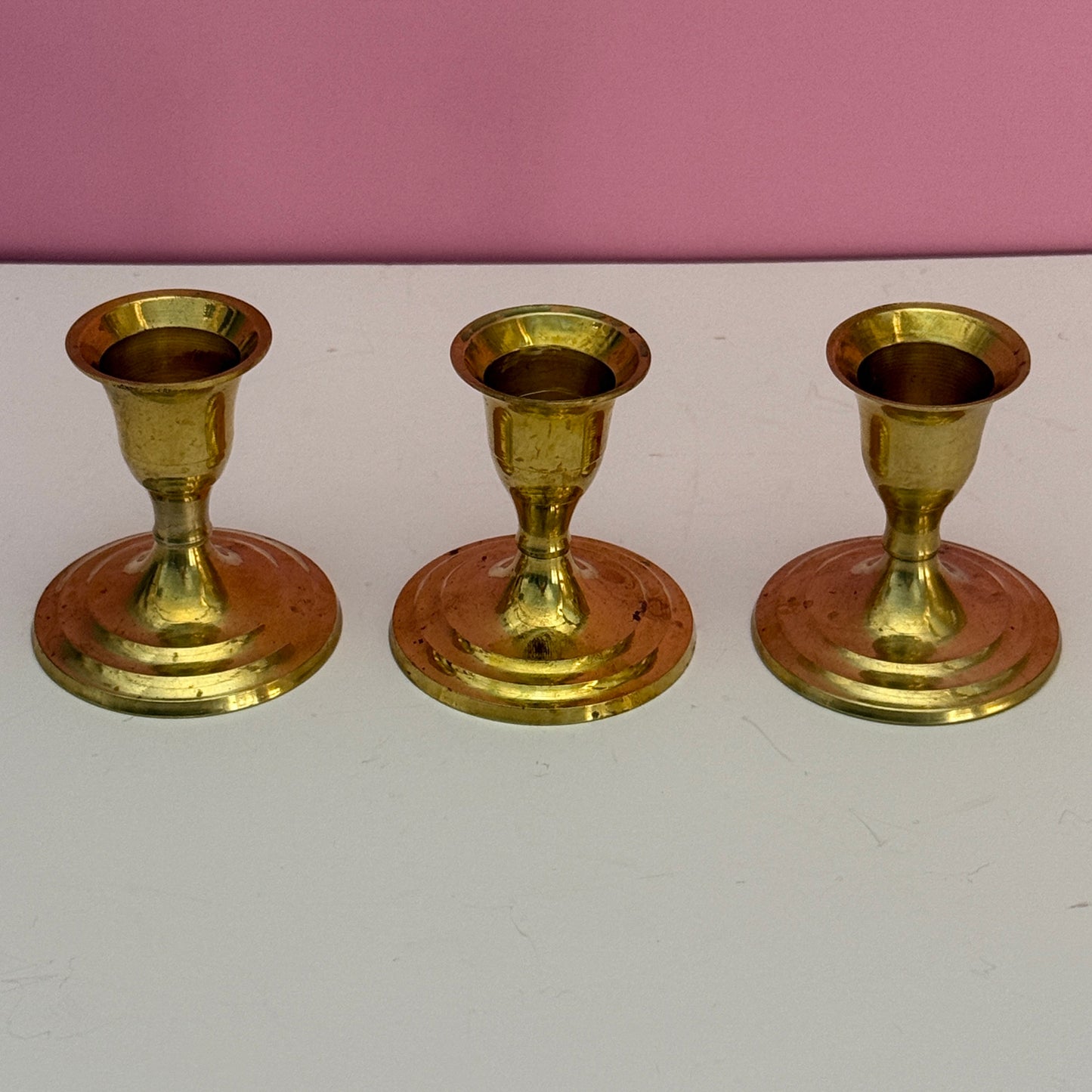 Vintage Brass Candle Holders Set of 3 Made in India Small Brass Candlesticks