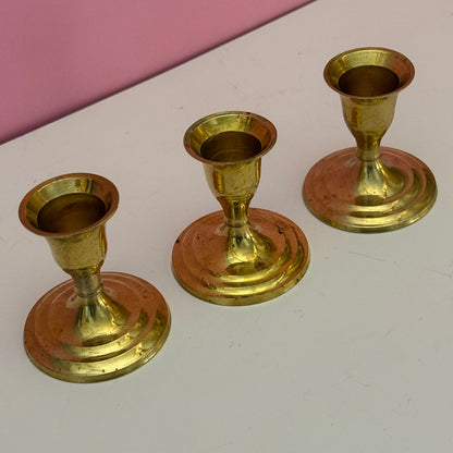 Vintage Brass Candle Holders Set of 3 Made in India Small Brass Candlesticks