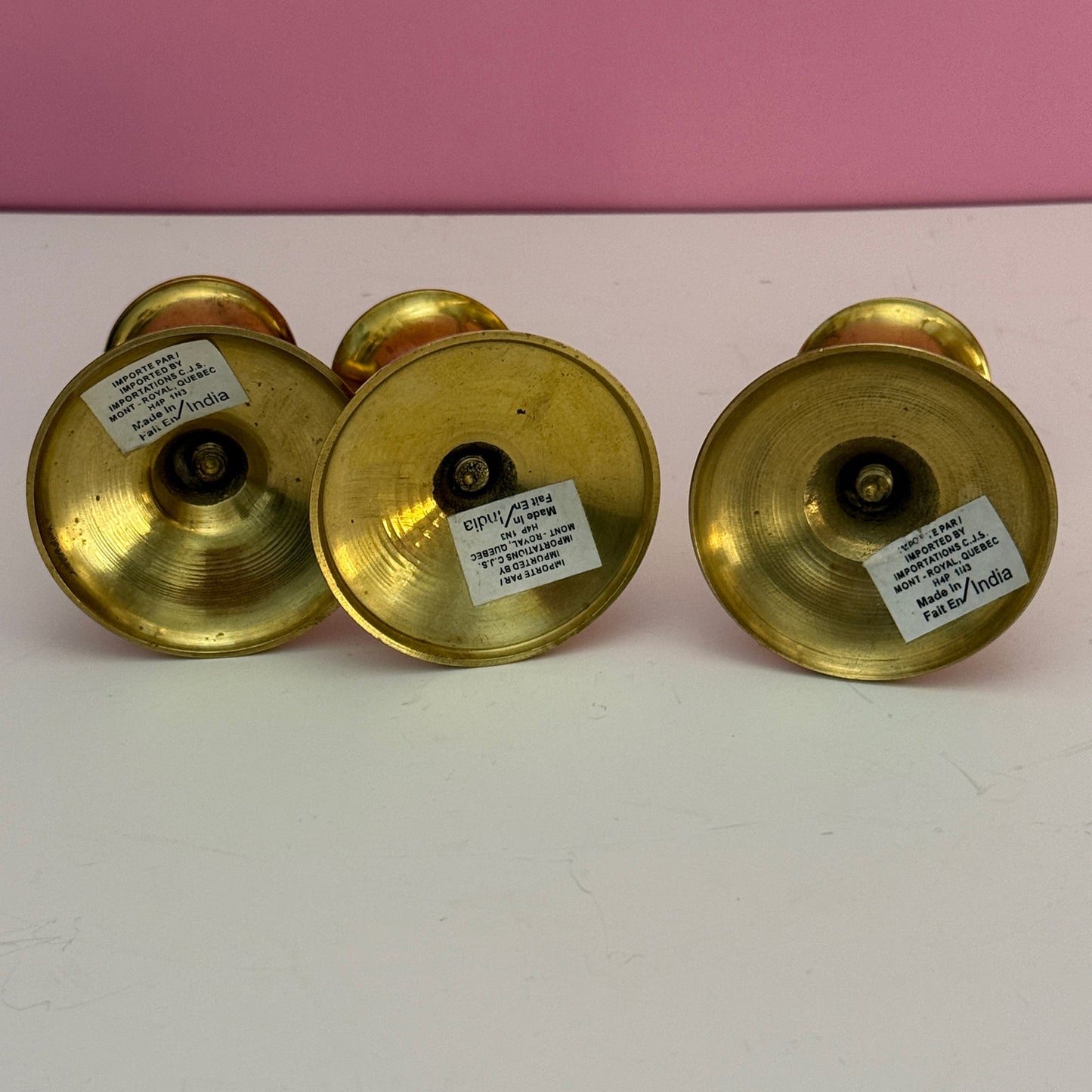 Vintage Brass Candle Holders Set of 3 Made in India Small Brass Candlesticks