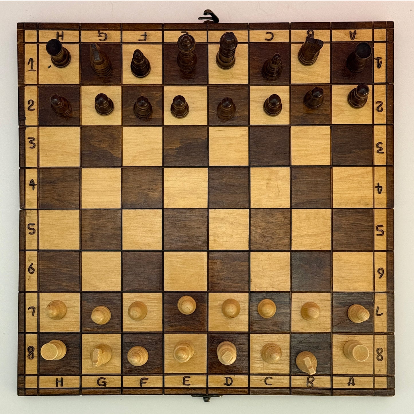 Vintage Wooden Folding Chess Set Board Game With Storage Box 14"