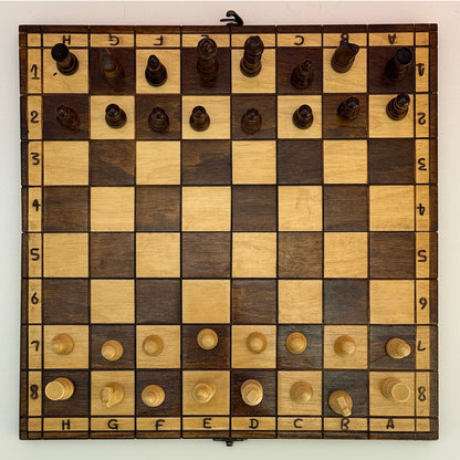 Vintage Wooden Folding Chess Set Board Game With Storage Box 14"