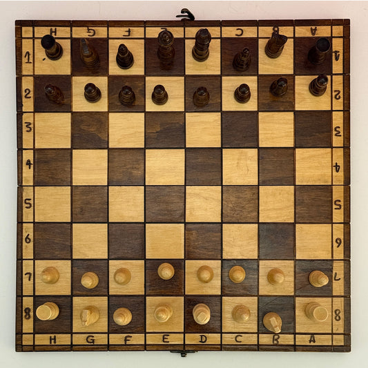 Vintage Wooden Folding Chess Set Board Game With Storage Box 14"