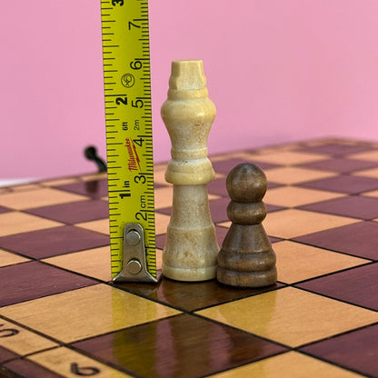 Vintage Wooden Folding Chess Set Board Game With Storage Box 14"