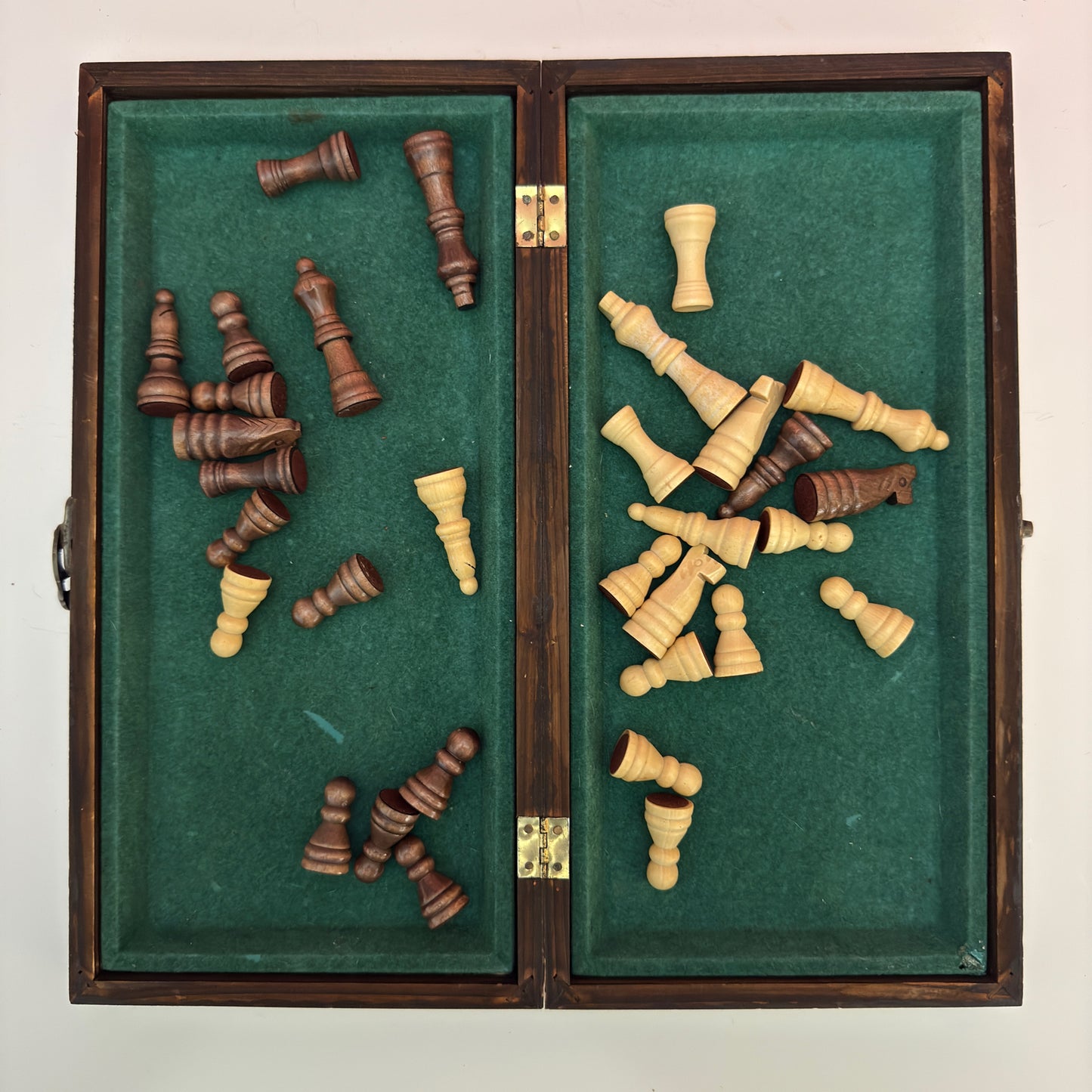 Vintage Wooden Folding Chess Set Board Game With Storage Box 14"