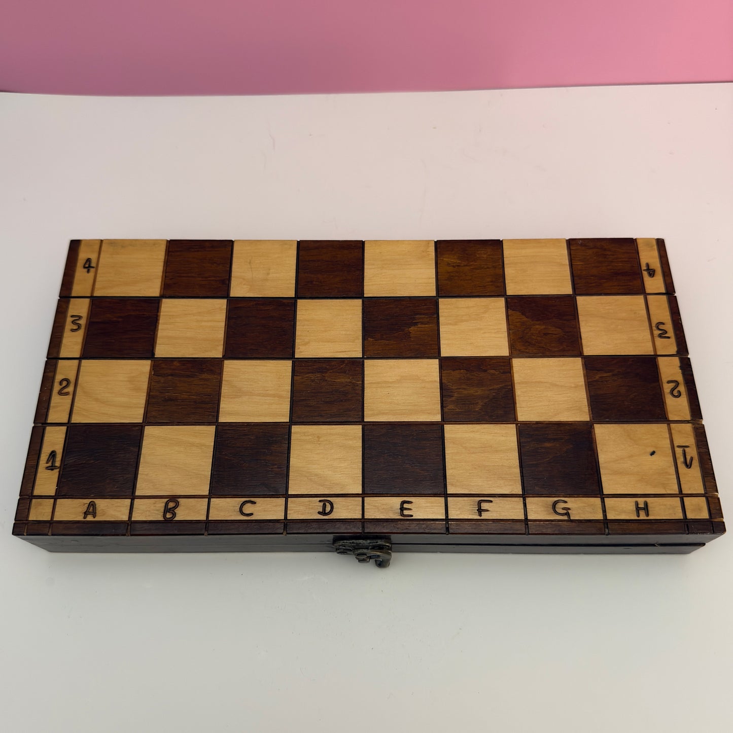 Vintage Wooden Folding Chess Set Board Game With Storage Box 14"