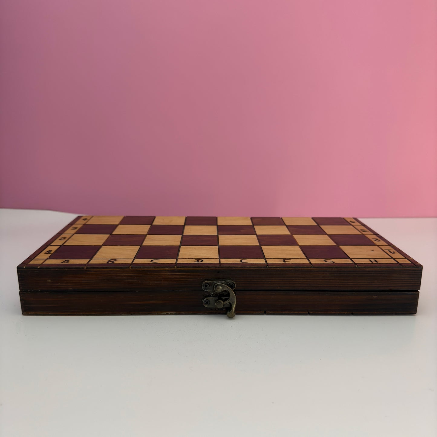 Vintage Wooden Folding Chess Set Board Game With Storage Box 14"