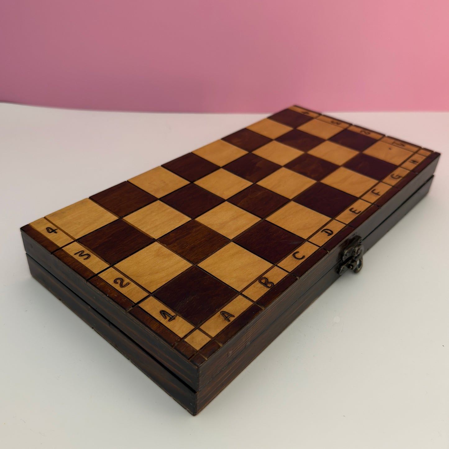 Vintage Wooden Folding Chess Set Board Game With Storage Box 14"