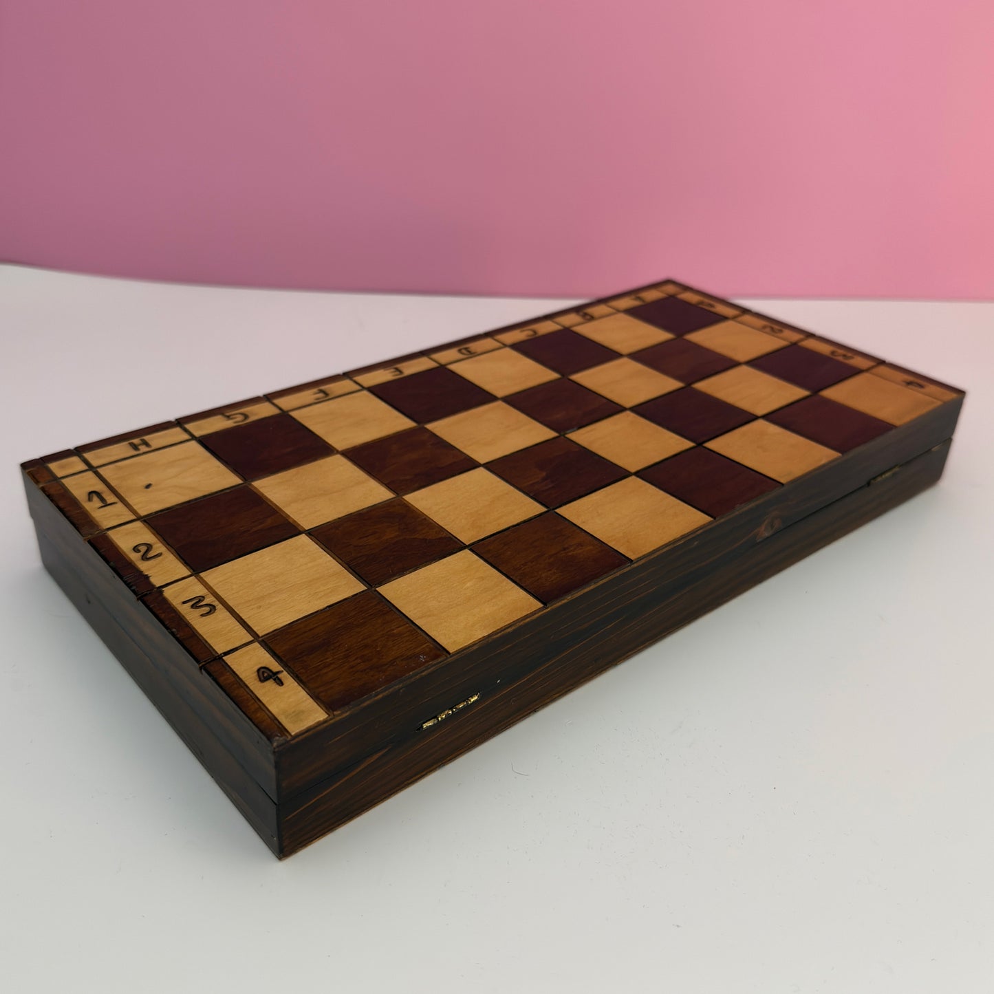 Vintage Wooden Folding Chess Set Board Game With Storage Box 14"