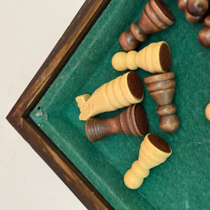 Vintage Wooden Folding Chess Set Board Game With Storage Box 14"