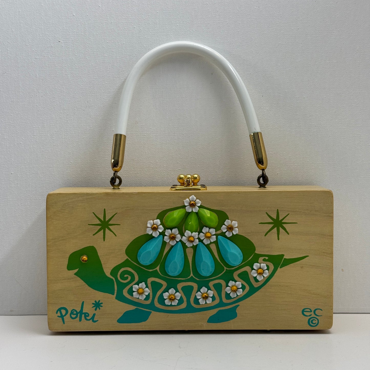 Vintage Enid Collins Box Bag Wooden Handbag Purse Turtle Design Texas