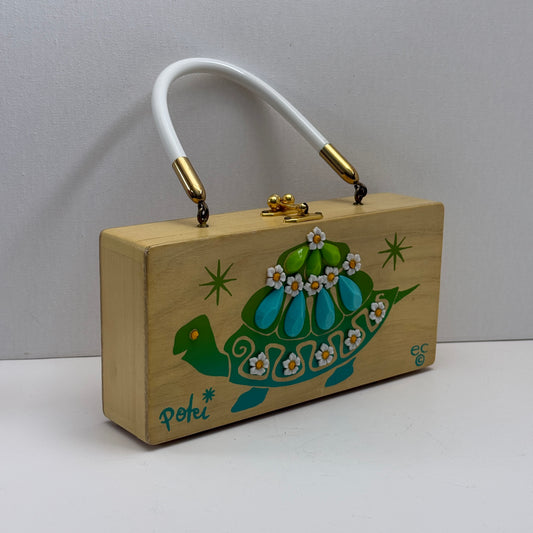 Vintage Enid Collins Box Bag Wooden Handbag Purse Turtle Design Texas