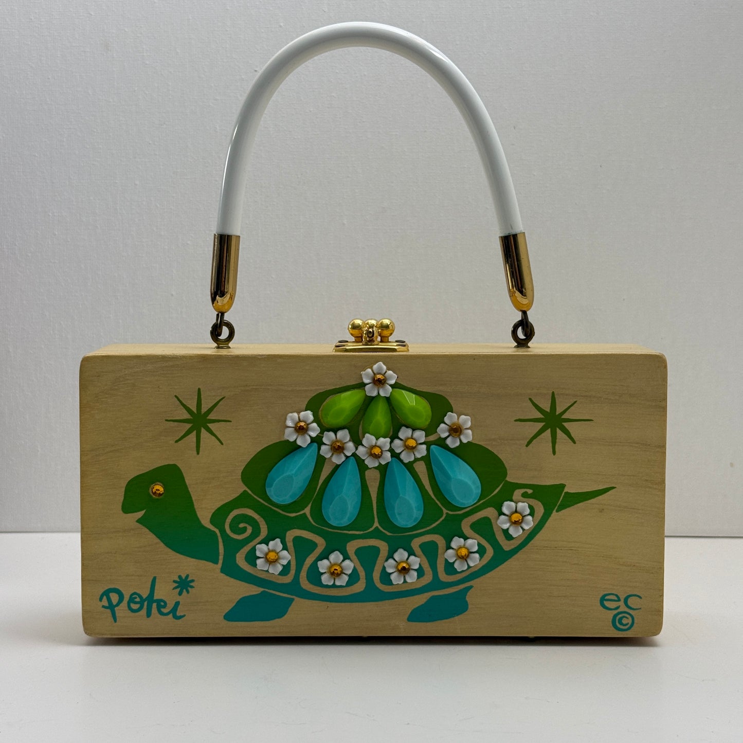 Vintage Enid Collins Box Bag Wooden Handbag Purse Turtle Design Texas