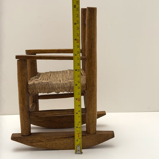 Vintage Mini Wooden Rocking Chair Handmade Woven Seat Rustic Decor