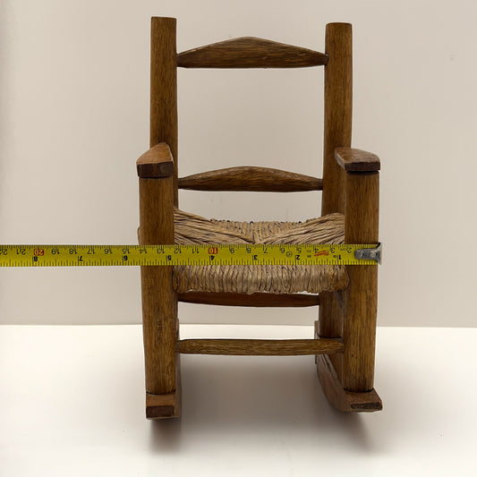Vintage Mini Wooden Rocking Chair Handmade Woven Seat Rustic Decor