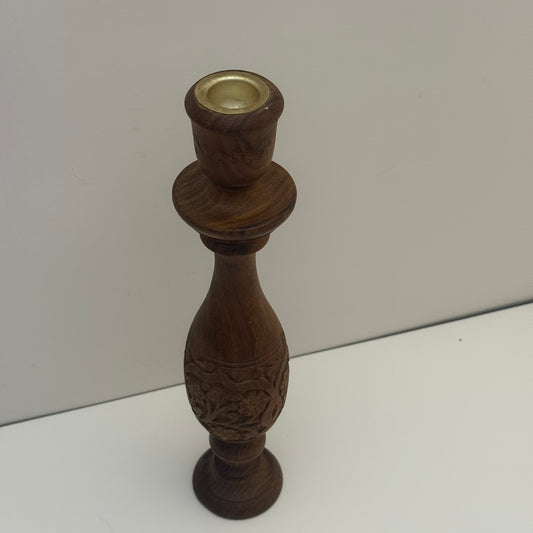 Vintage Hand Carved Wooden Candle Holder 12" Rustic Decor
