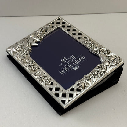 Vintage Silver Plated Photo Album Floral Frame 4x6 Elegance